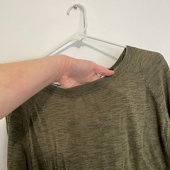 EXPRESS Lace Up Back Circle Hem Sweater Olive Green 3/4 Sleeve Lattice Cotton S - Picture 7 of 16